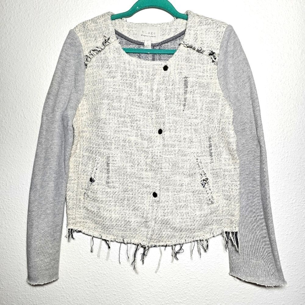Hinge Designed in Seattle size Large Cotton Fringe button down zipper sweater